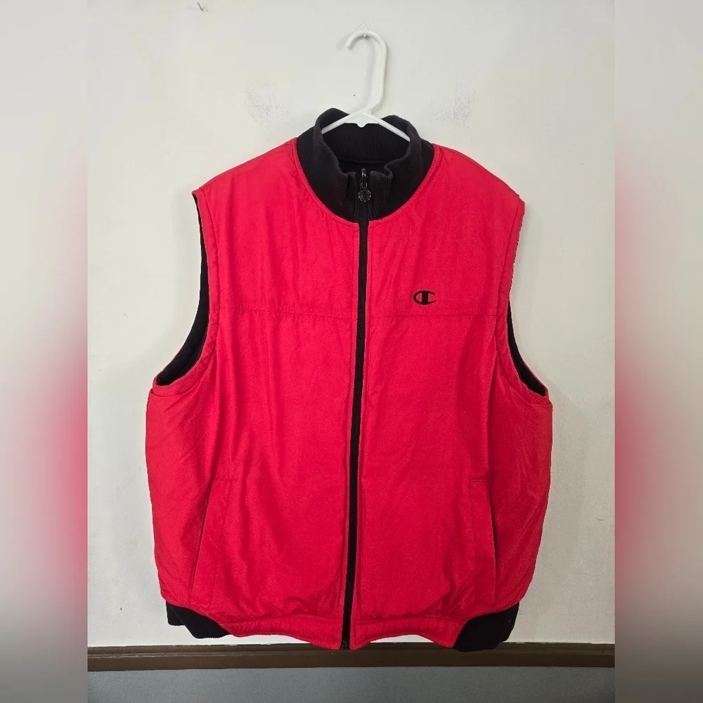 Champion Reversible Vest Mens Large Black And Red Zip Up With Pockets